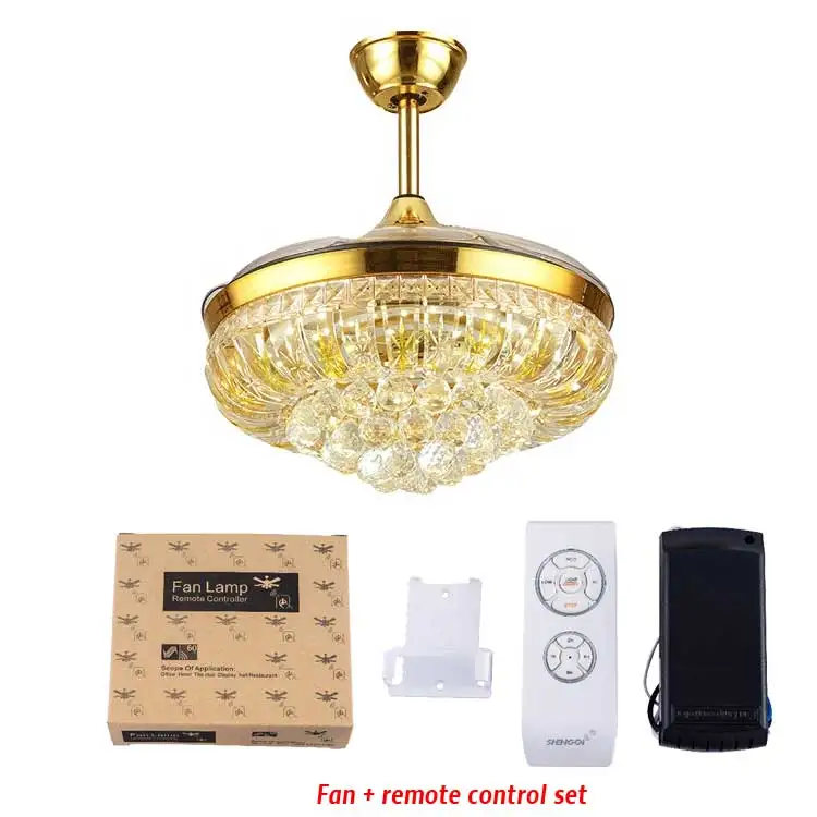 ceiling fan with RC 42 дюйма Хрустальный потолочный светильник с регулируемой яркостью, светодиодный подвесной светильник с дистанционным управлением для помещений, роскошная Бесшумная невидимая Потолочная люстра - Цвет лезвия: ceiling fan with RC
