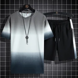 Ensemble de 2 pièces pour hommes, mode, survêtement décontracté, manches courtes, T shirt et Short, vêtements de sport, survêtement, été, 2021, 5XL 