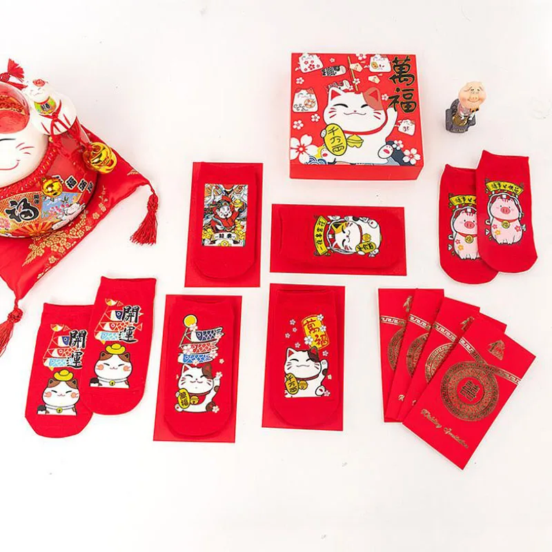 6 пар женских носков-башмачков с изображением счастливых котов, носки без пятки, хлопковые носки в этом году для счастливых студентов, новогодние носки из хлопка