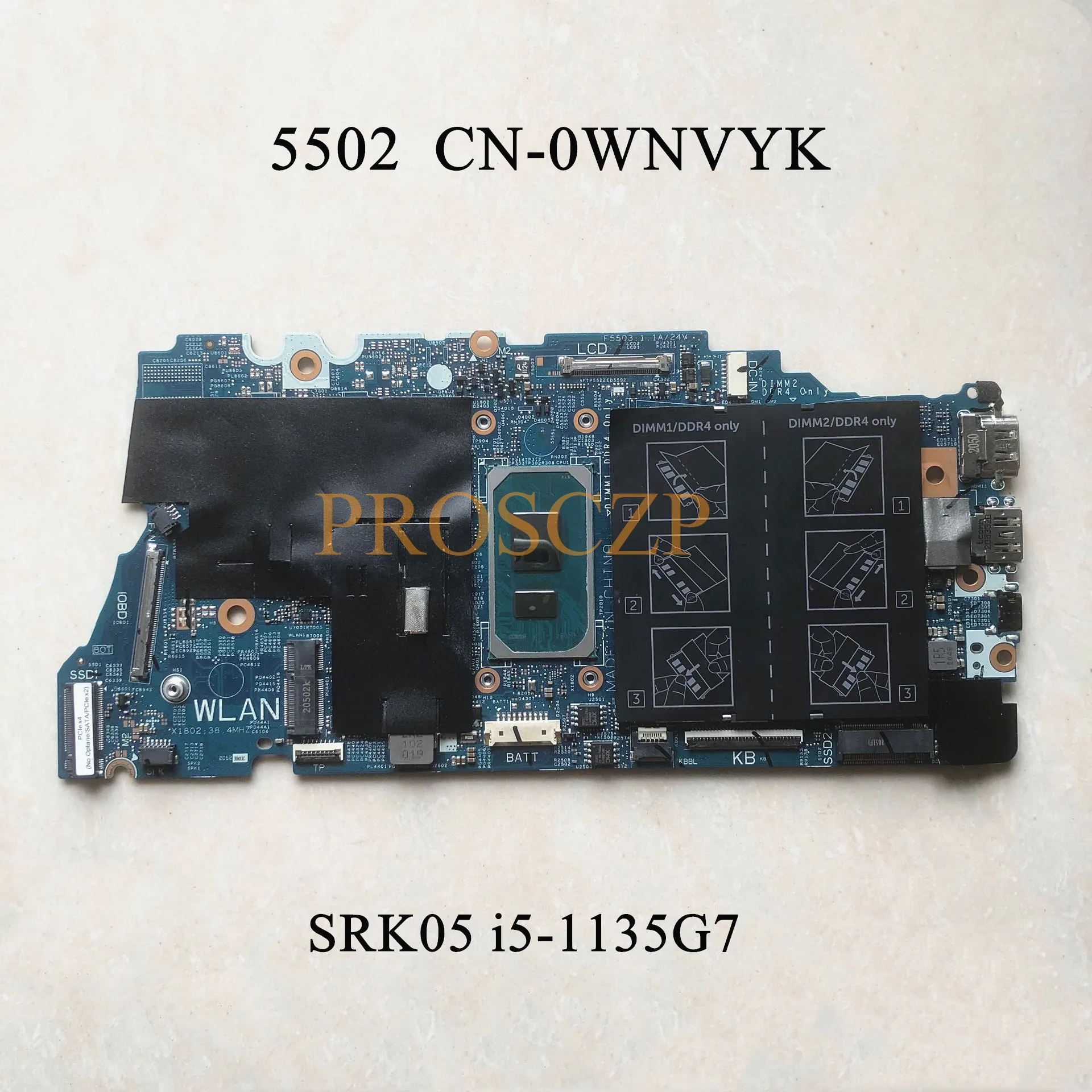 For  DELL  5502  Laptop Motherboard  SRK05  I5-1135G7  CPU  With  CN-0WNVYK  0WNVYK  WNVYK  19861-1  100% working well the most powerful motherboard