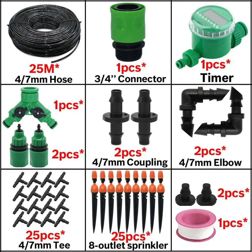 KSL01-KIT081-25M-C KESLA сад балкон Теплицы DIY автоматический полив наборы микро капельного орошения системы для растений бонсай Регулируемая капельница - Цвет: KSL01-KIT081-25M-C