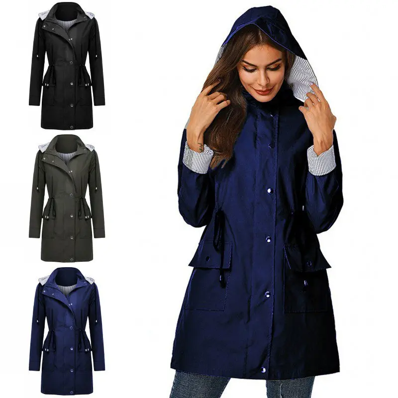 Women Raincoat Windproof Hiking Clothes Waterproof Coat Packable Hooded Outdoor Lightweight Zipper Jacket