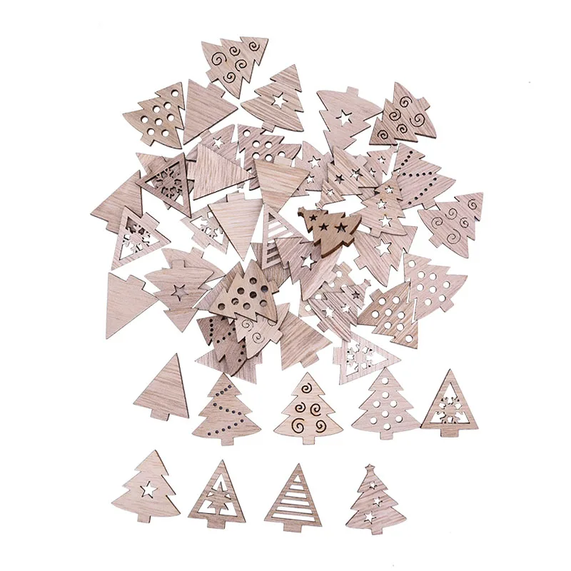 50pcs christmas tree 50/100 вeщи рoждeствeнский деревянное украшение Снежинка Олени Санта-Клауса на Рождество Дерево DIY ручной работы ремесла домашнего Украшение стола подарок для детей - Цвет: 50pcs christmas tree