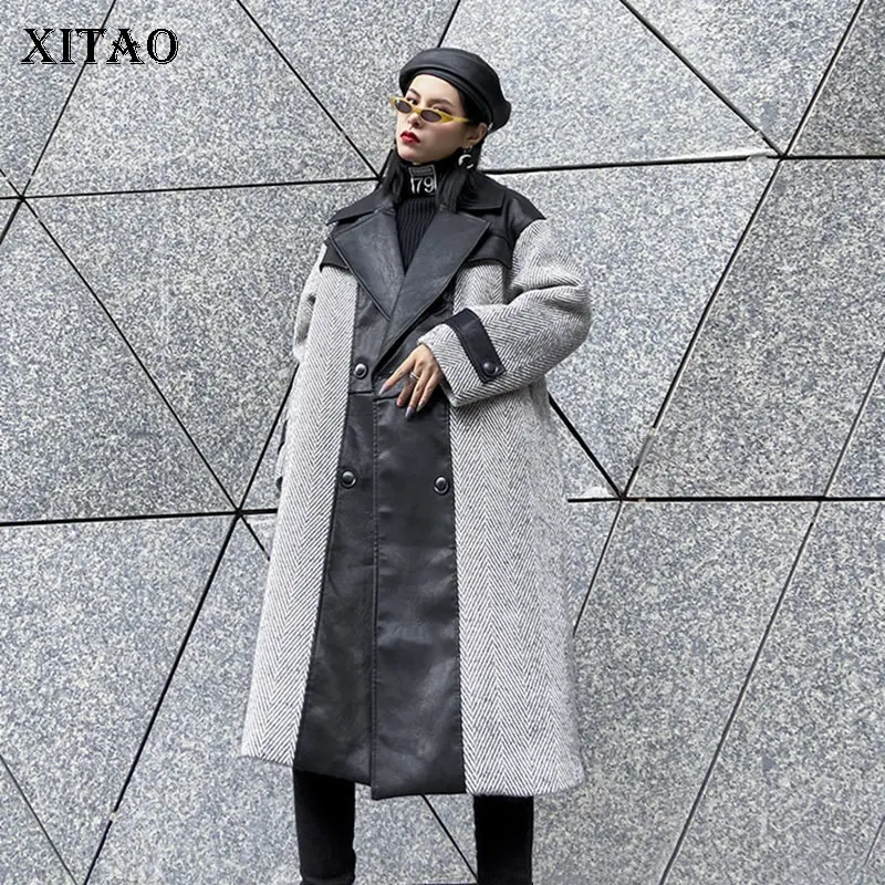 XITAO прямого размера плюс смешанные Модные Новые лоскутные с длинным рукавом хит цвет двойной груди зимнее повседневное пальто GCC3052