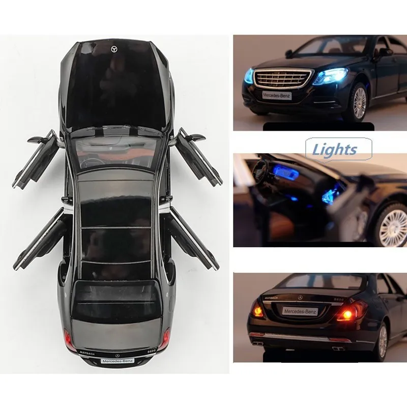 Новинка 1:32 Maybach S600 литье обратно в Металлическая Модель автомобиля игрушки дети высокого моделирования звук и свет 6 двери автомобиля Модель игрушки