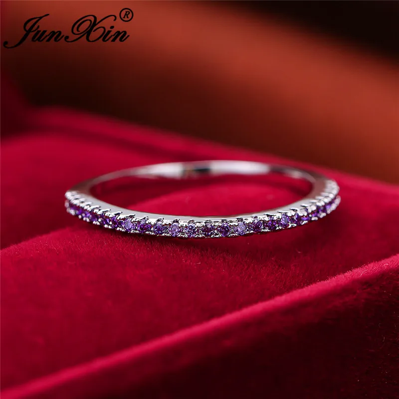 Stackable Single Row Thin Rings For Women 925 Silver Rose Gold Round Zircon Green Red Stone Wedding Stacking Ring Daily Jewelry