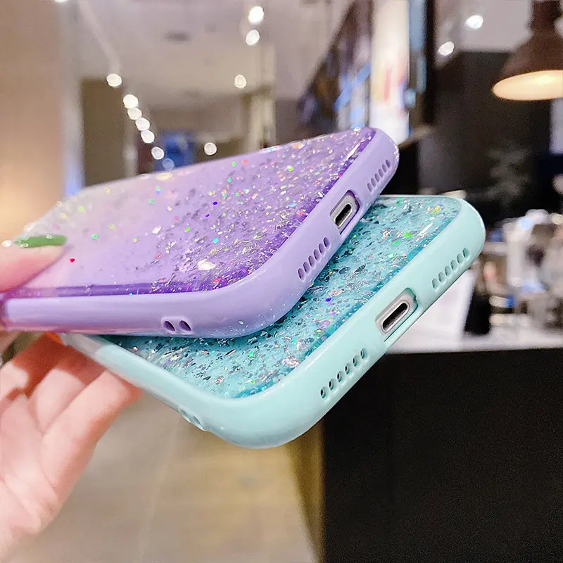Clear Glitter Phone Case For Xiaomi Redmi Note 10 9 Pro 10S 9S POCO X3 NFC Pro F3 M3 Soft Cute Gradient Rainbow Sequins Coque