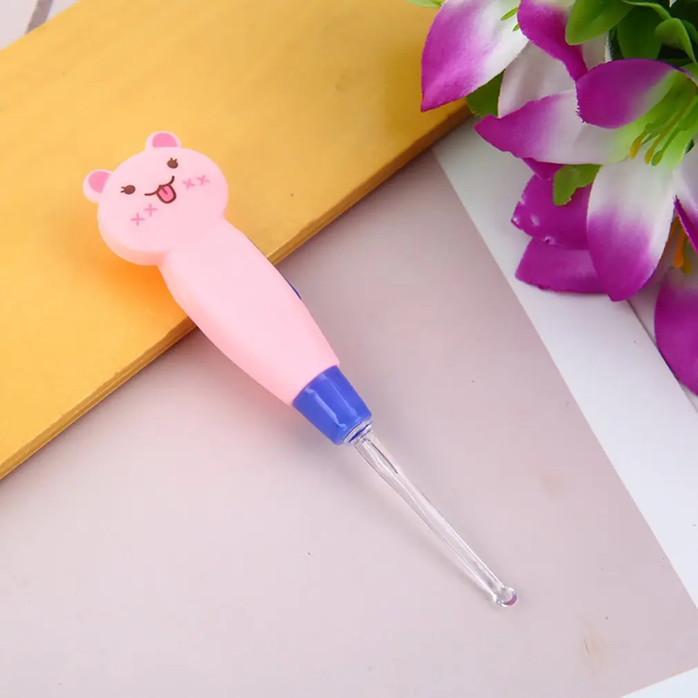 LED Lighting Ear Spoon Cleaning Cute Cartoon Animal Detachable Earwax Remover Tool Safety Cleaner Spoon for Kids - Цвет: pink kitten