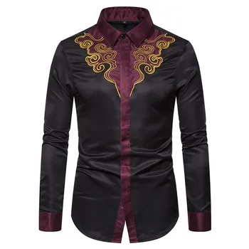 

Fashion Embroidery Shirt Men 2019 Brand Slim Fit Long Sleeve Mens Dress Shirts Wedding Groom Tuxedo Shirt Male Camisas Hombre