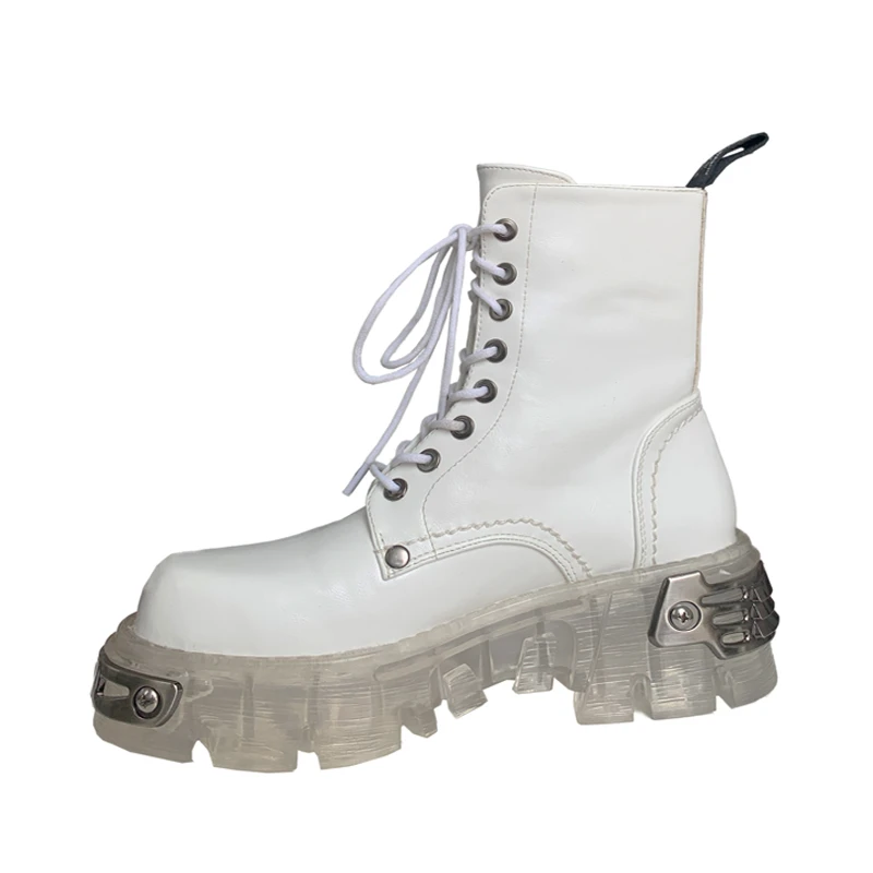 Cuddlyiiipanda Botas de plataforma de estilo Punk para Mujer, botines Martin blancos, británicas transparentes con clavos Metal para otoño|Botas hasta el - AliExpress