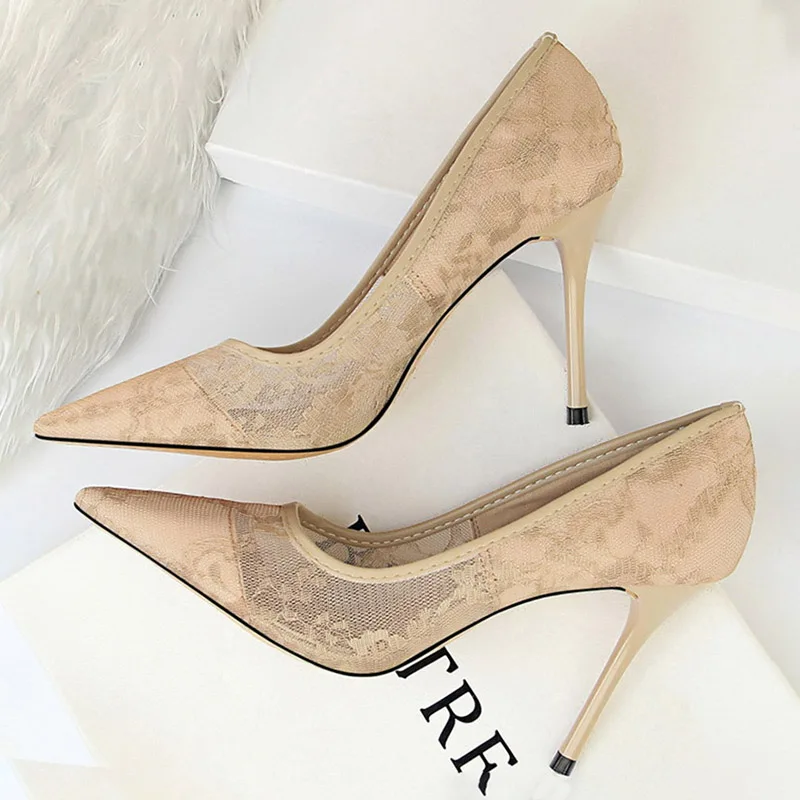 BIGTREE Shoes Mesh Hollow Lace Woman Pumps 2025 Spring Women Heels Sexy Party Shoes Thin Stiletto Heels Women Shoes 6 Colour 4