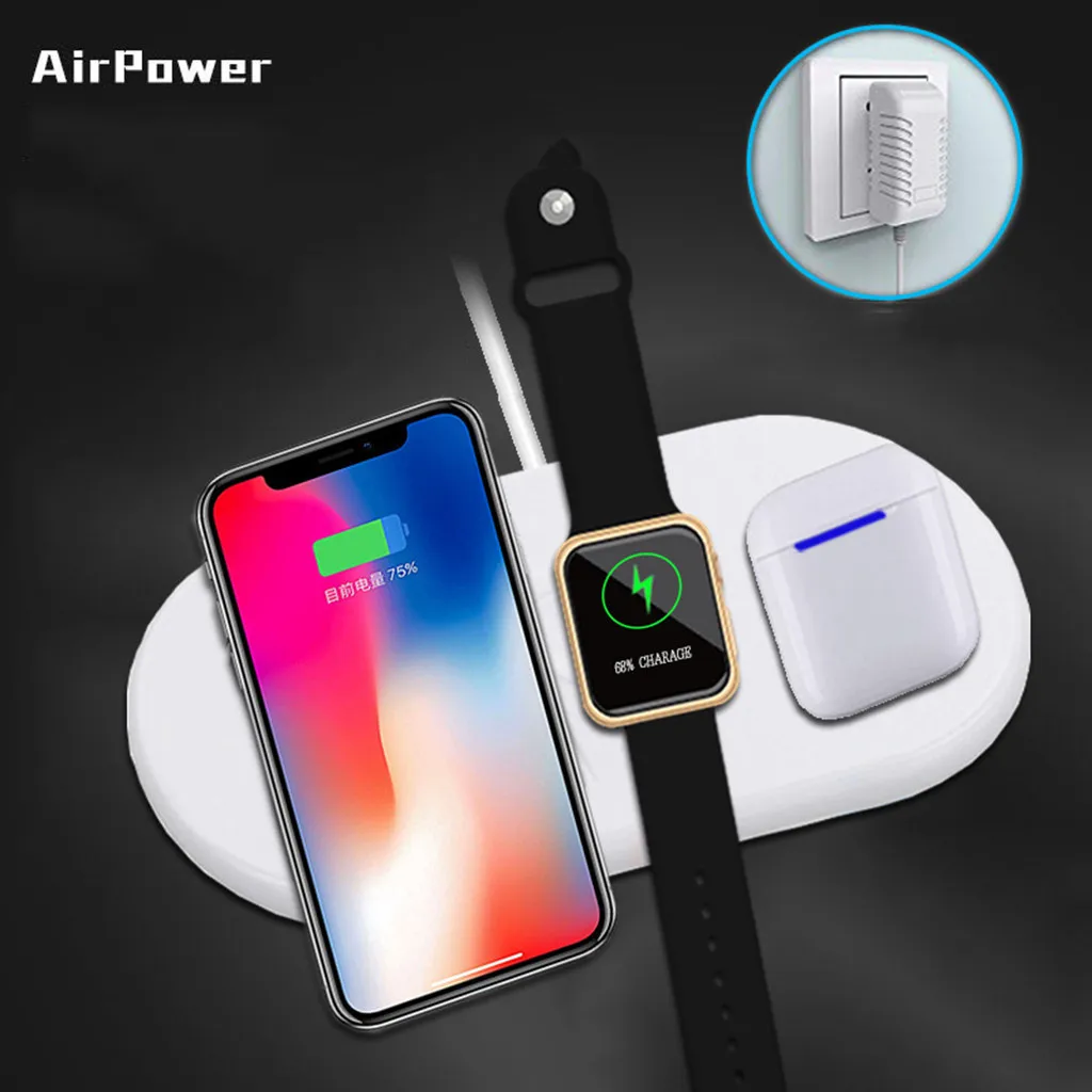 

Air-power Charger Pad 3in1 Wireless Charger Holder for Iphone 11 for IWatch 5 fast charging 3in 1 wireless phone watch charging