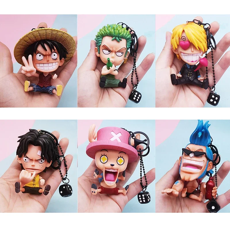 Anime One Piece Figures Model Keychains Accessories Cartoons Luffy Zoro Ace Brooke Model Funny Cool Stuff Keychain Pendant Toys