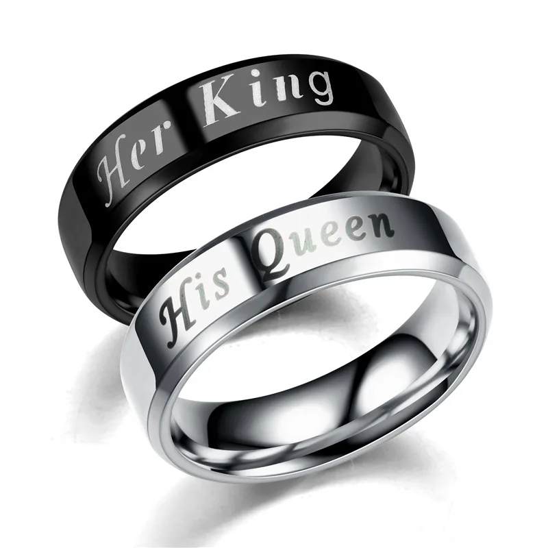 cheap VowBro Titanium His Queen Her King DIY Engraved Couple Ring Romantic Engagement Wedding Rings For Men Women Jewelry
