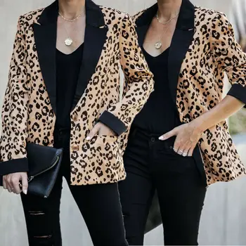 

Autumn Women Elegant Leopard Blazer Suit Long Sleeve Single Breasted Slim Coat Formal Office Work Casual Jackets Outerwear Tops