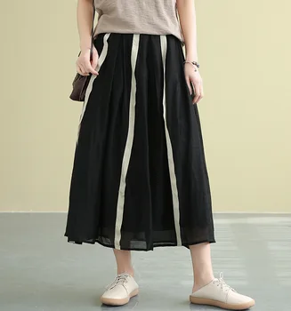 

Summer Skirt Women Fashion Elastic Waist All-match Skirt 2020 Casual Female Striped Retro Loose Skirt Skirt