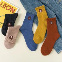 10 пара/лот, утолщенные шерстяные носки с вышивкой медведя, женские теплые хлопковые носки с вышивкой, рождественский подарок для девочек