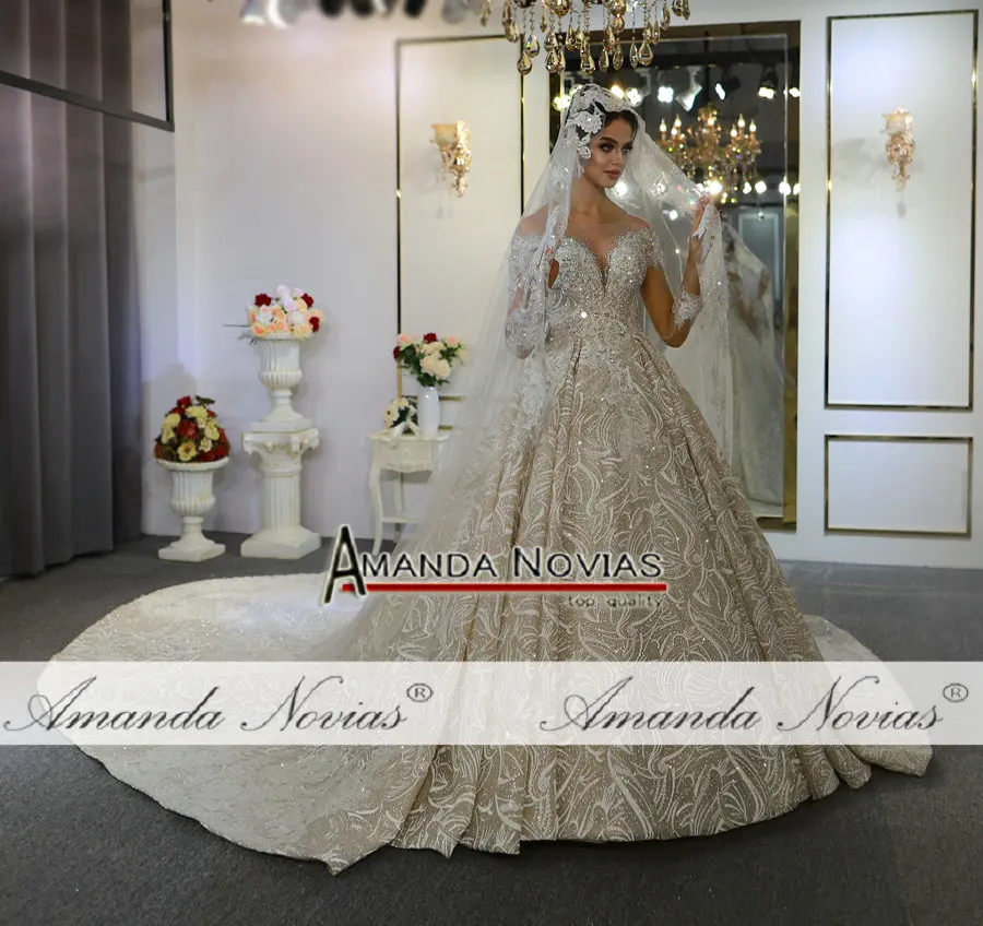 Mariage robe de mariee роскошное свадебное платье с длинными рукавами и бусинами