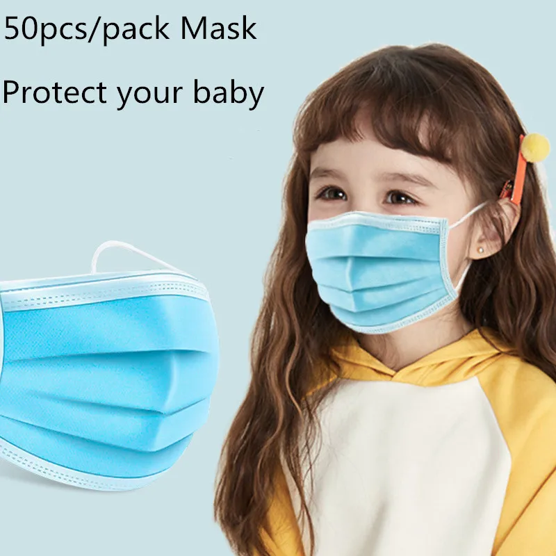 

Real Stock 50Pcs One Pack Child Disposable Mask Pack 3 Ply Non-woven Breathable Children Face Mask