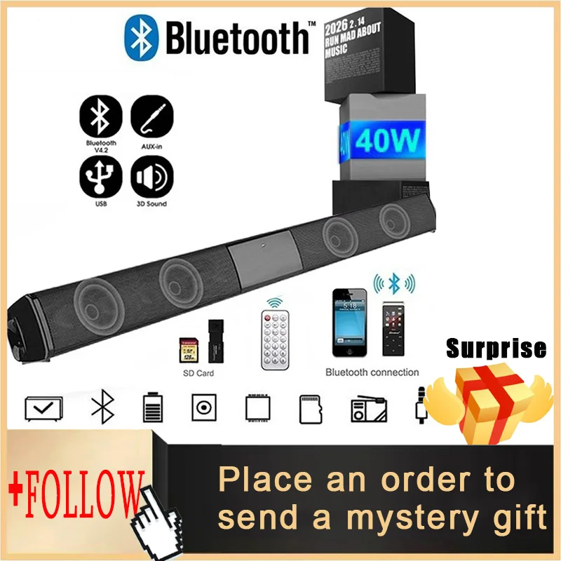 20W TV Sound Bar Wired stereo music smart and Wireless Bluetooth Speaker Home Surround SoundBar for PC Theater TV Loudspeakerr