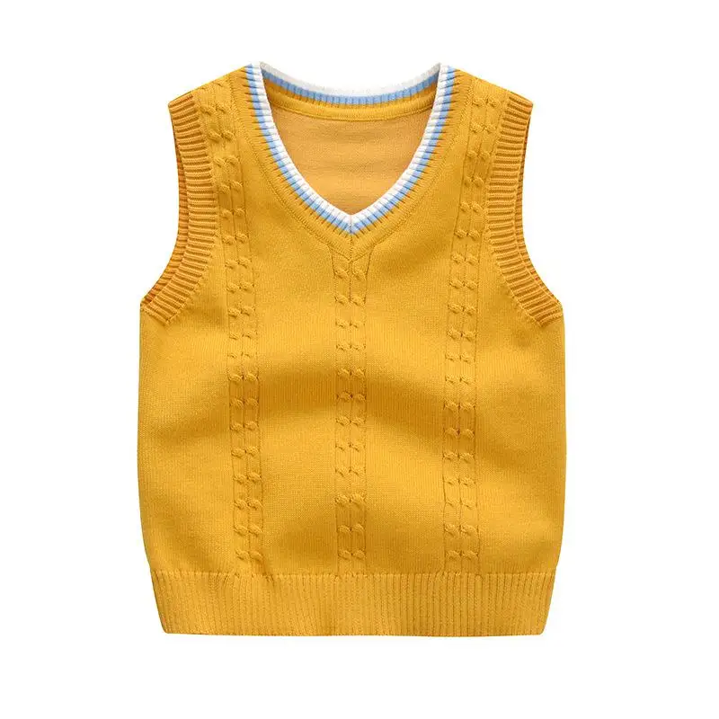 Осенне-зимний детский жилет, свитер для мальчиков и девочек, вязаный жилет для детей, Повседневные детские свитера без рукавов с v-образным вырезом - Цвет: Yellow