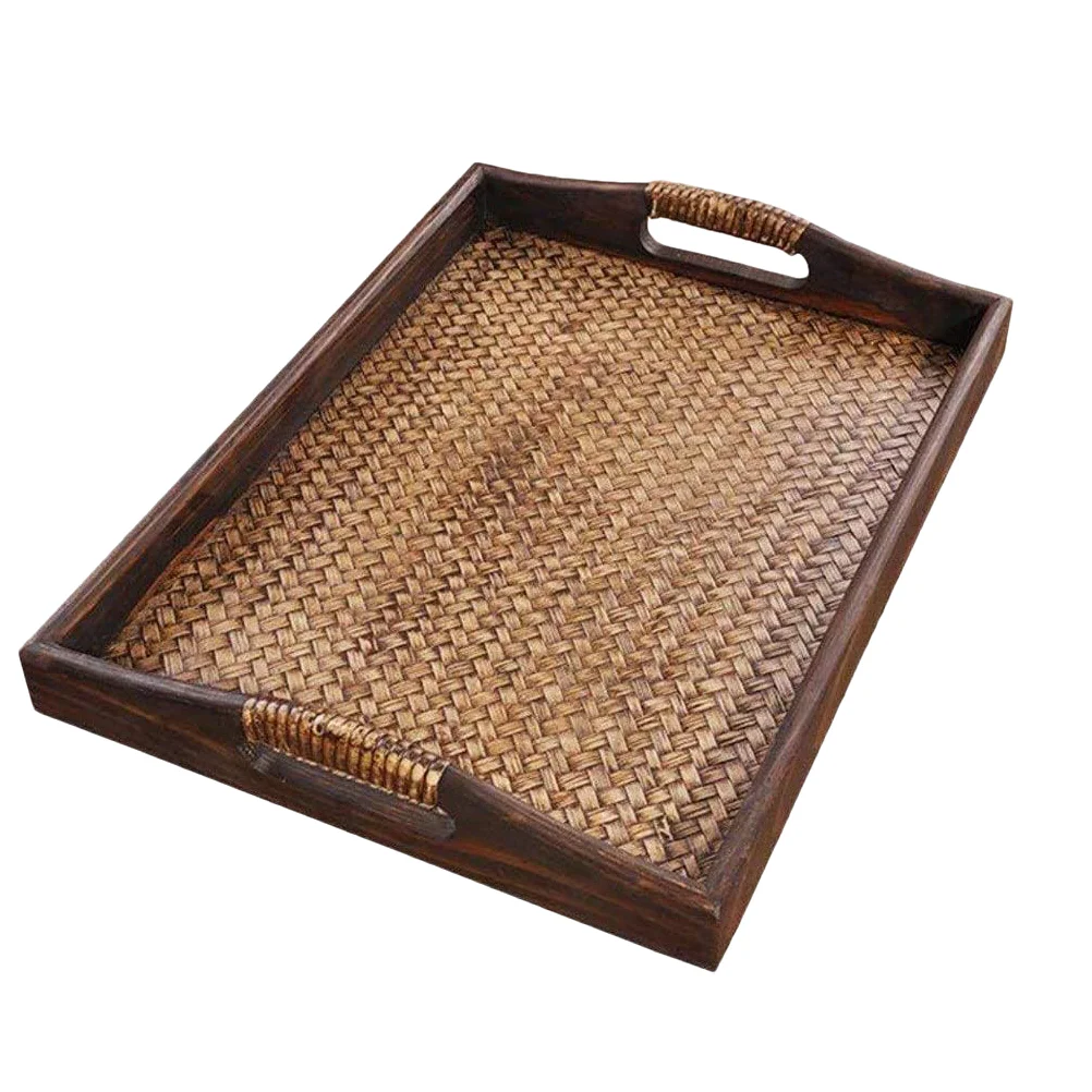 1pc Retro Rectangular Tray Rattan Woven Simple Practical Tea Plate | Дом и - Цена: 