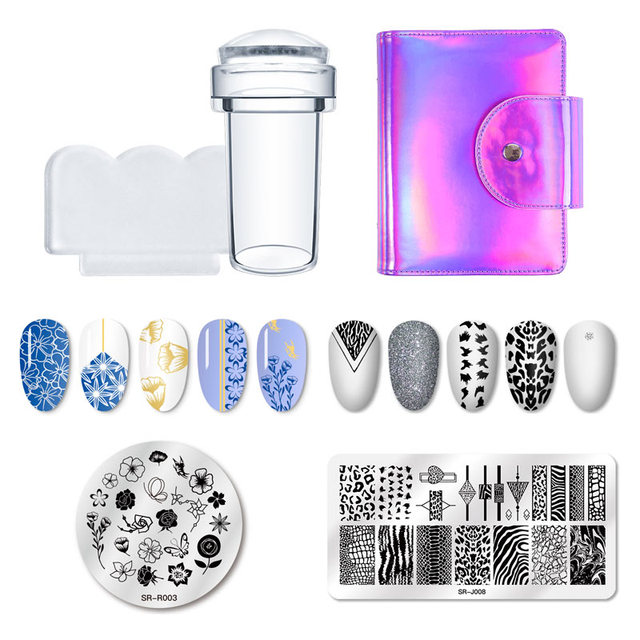 Art Stamp Nail Stamping Plates Set Flower Geometry Marble Image Stamp Templates Kit Manicure Printing Stencil Tools