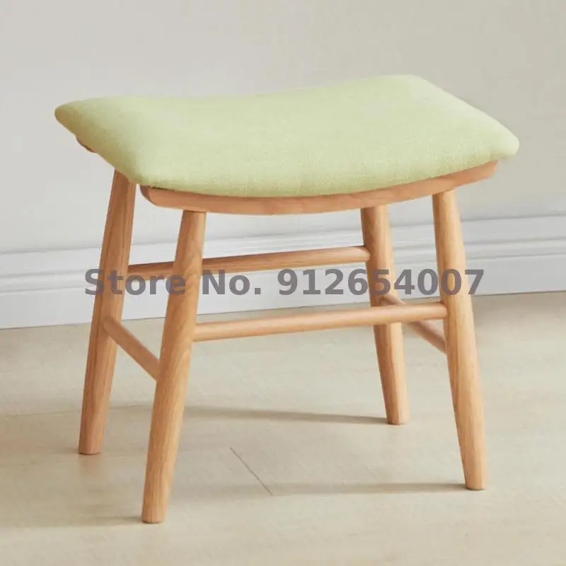 Japanese Style Solid Wood Makeup Stool Small Apartment Bedroom Fabric Square Stool Dressing