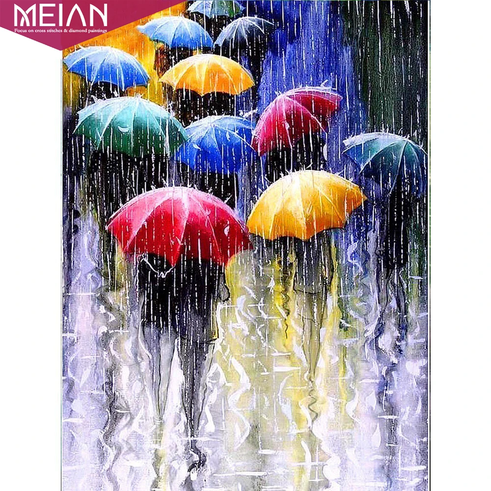 Meian полный дрель круглый 5D DIY Алмазная картина живописная улица Алмазная вышивка зонтик дождя изображение горного хрусталя декор дома