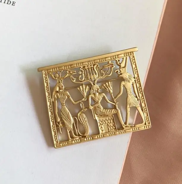 gold Новые винтажные египетские Портретные металлические броши, модная Ретро квадратная Брошь для женщин, Панк крутые Подарочные ювелирные броши - Metal color: gold