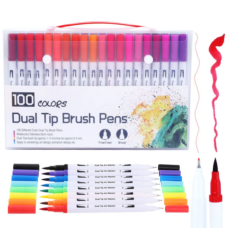 

Fineliner Watercolor Brush Markers Dual Tip Drawing for Manga 12 24 36 48 60 72 100 120 Colors Watercolor Brush