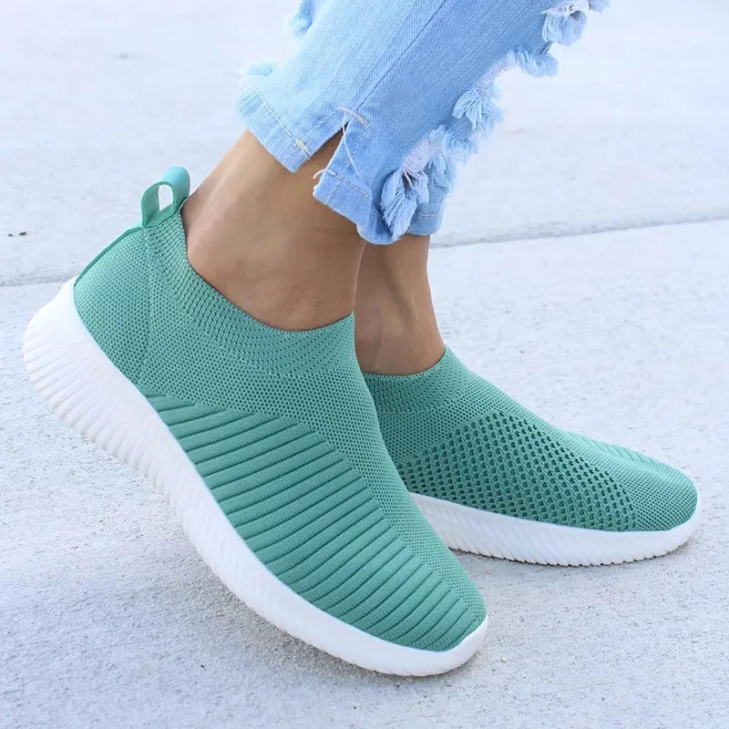 Shoes Women Knitting Sock Sneakers Women Spring Summer Slip On Flat Shoes Women Plus Size Loafers Flats Walking Shoes Female