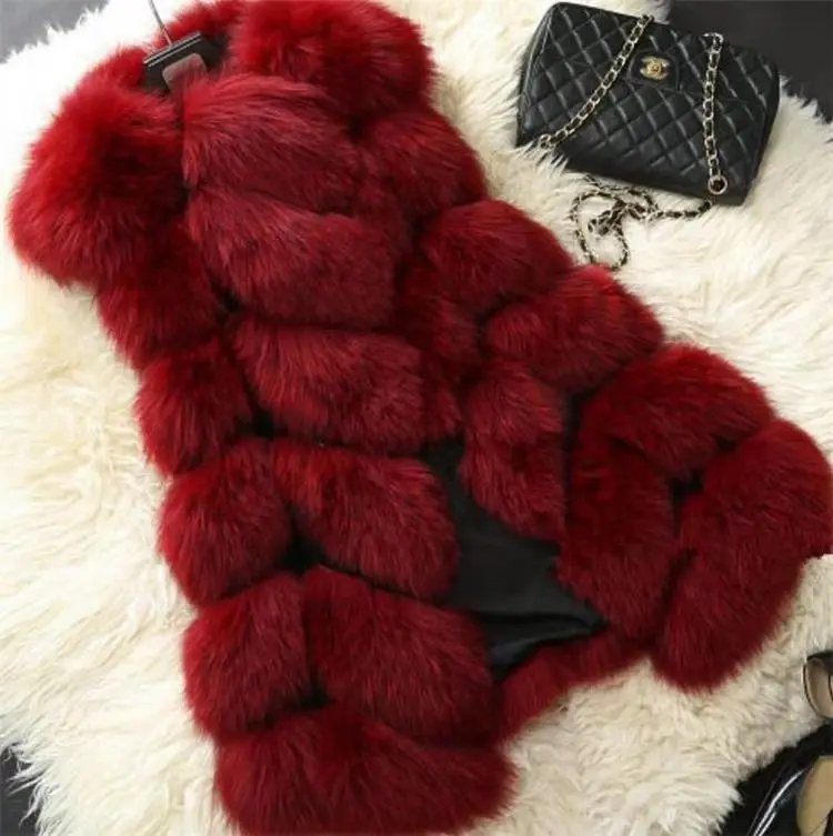 S-3XL женский Высококачественный меховой жилет шуба из искусственного лисьего меха модное меховое пальто теплое длинное осеннее зимнее искусственное Меховая куртка верхняя одежда - Цвет: Красный
