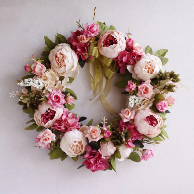 

Artificial Flower Wreath Peony Wreath 16inch Artificial Peony Flower garland Spring Round Wreath Front Door Wedding Home Decor