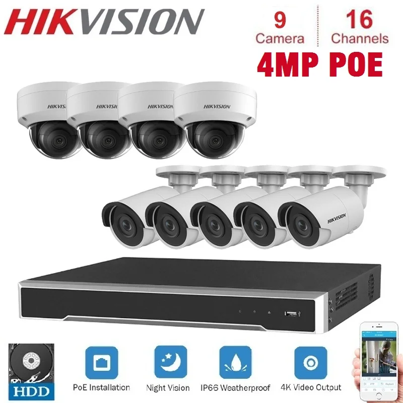 

16Channels Hikvision POE NVR Video Surveillance with 9Pcs 4MP IP Camera Netwerk Security Night Vision CCTV Security System Kits