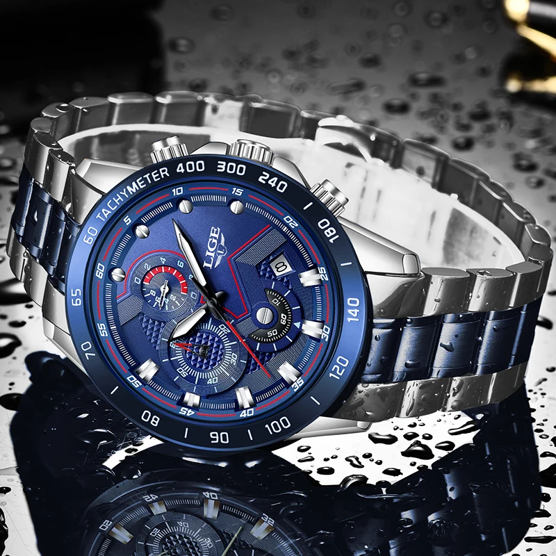 Relogio Masculino 2019 New Watches Men Luxury Brand LIGE Chronograph Men Sports Watches Waterproof Full Steel Quartz Men's Watch
