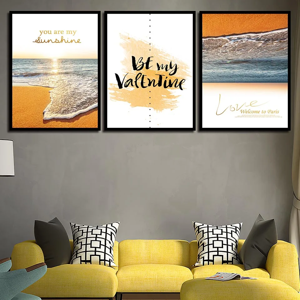 

Beach YOU ARE MY SUNSHINE LOVE WELCOMEPARIS 3p KIT Canvas Painting Modern Home Decoration Living Room Bedroom Wall Decor Picture