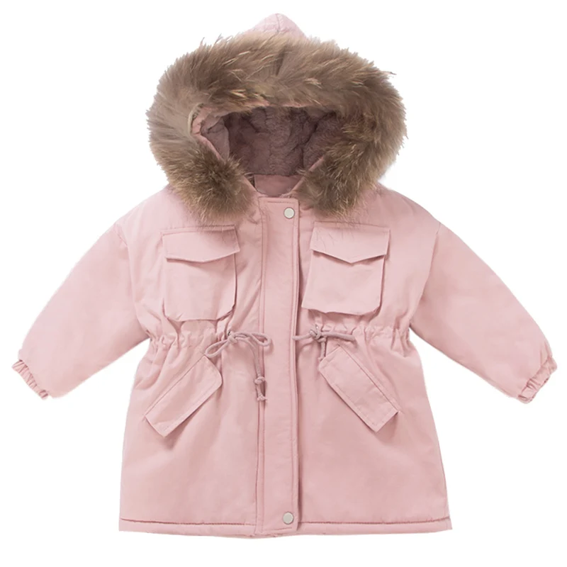 Зимняя одежда из хлопка для девочек г. Новая куртка с поясом детская хлопковая куртка плюс бархат большая детская хлопковая одежда пуховик