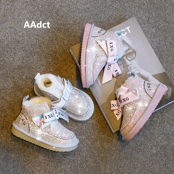 

AAdct 2020 kids snow boots cotton fur warm princess little girls boots Brand winter rhinestone children shoes new
