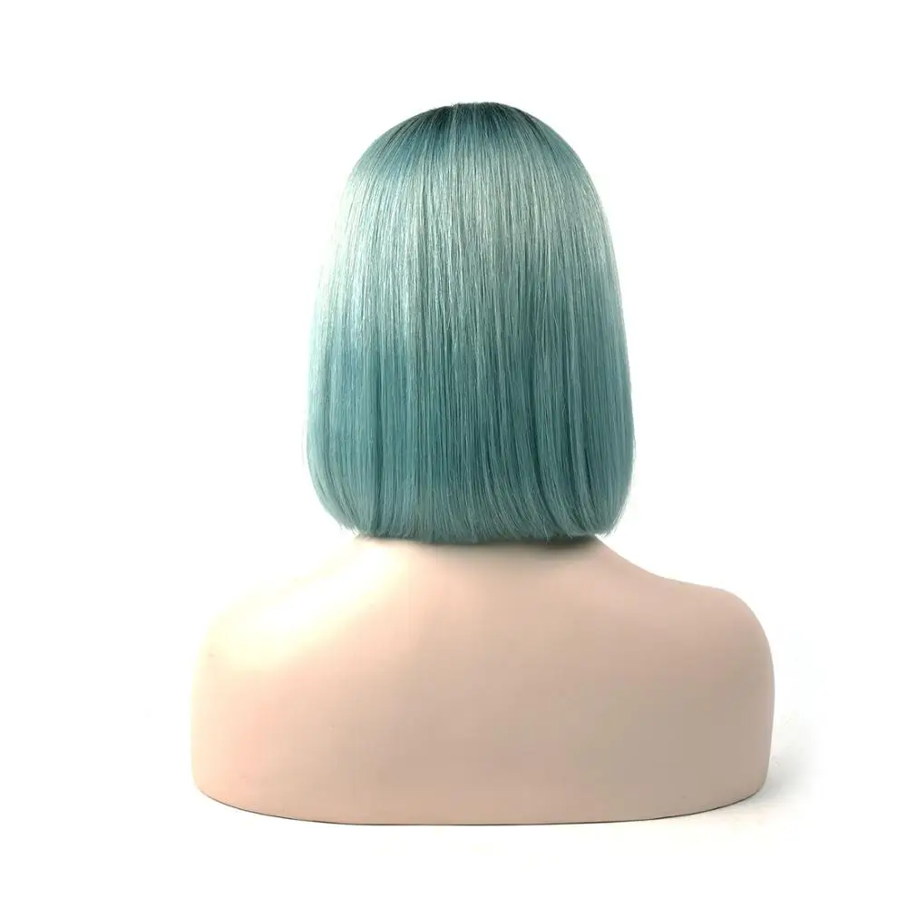 Vlasy 10 дюймов 130 г/шт. короткие прямые боб парики с детскими волосами Remy человеческие волосы половина шнурка парик предварительно сорванные волосы 150% Denisty - Цвет: Blue Rainbow