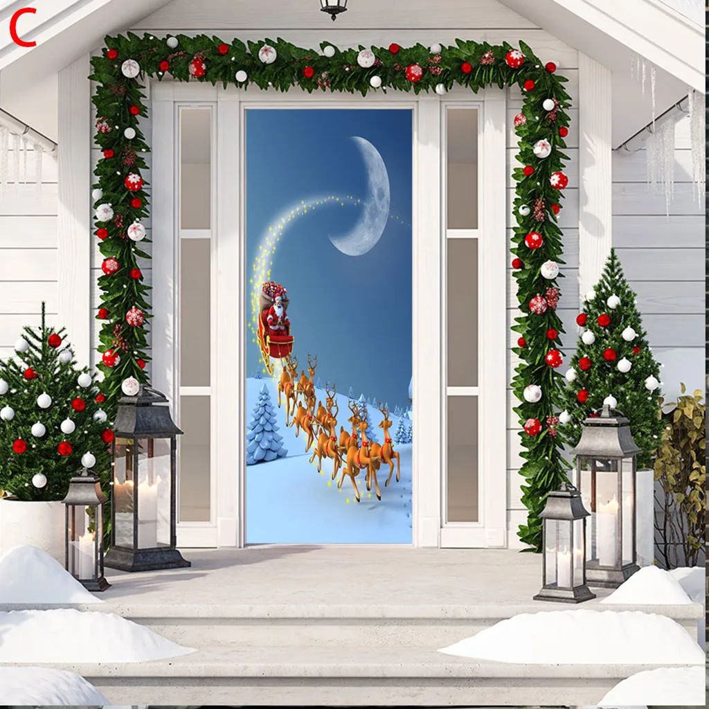 Christmas Decoration Door Stickers 3D Simulation Removable Wall Stickers Christmas Decorations for Home Door Stickers 19Oct09