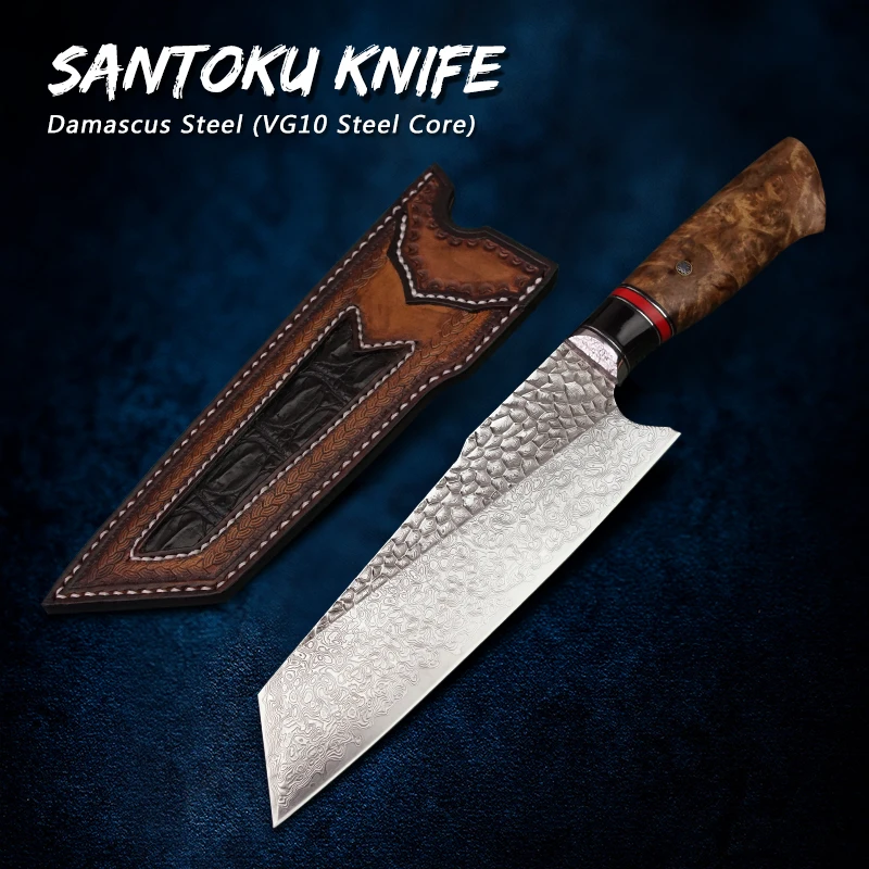 FZIZUO 7,5 ''VG10 Дамасская сталь Santoku нож ручной работы танто Точка кухонные ножи японский набор кухонных ножей кухонные инструменты