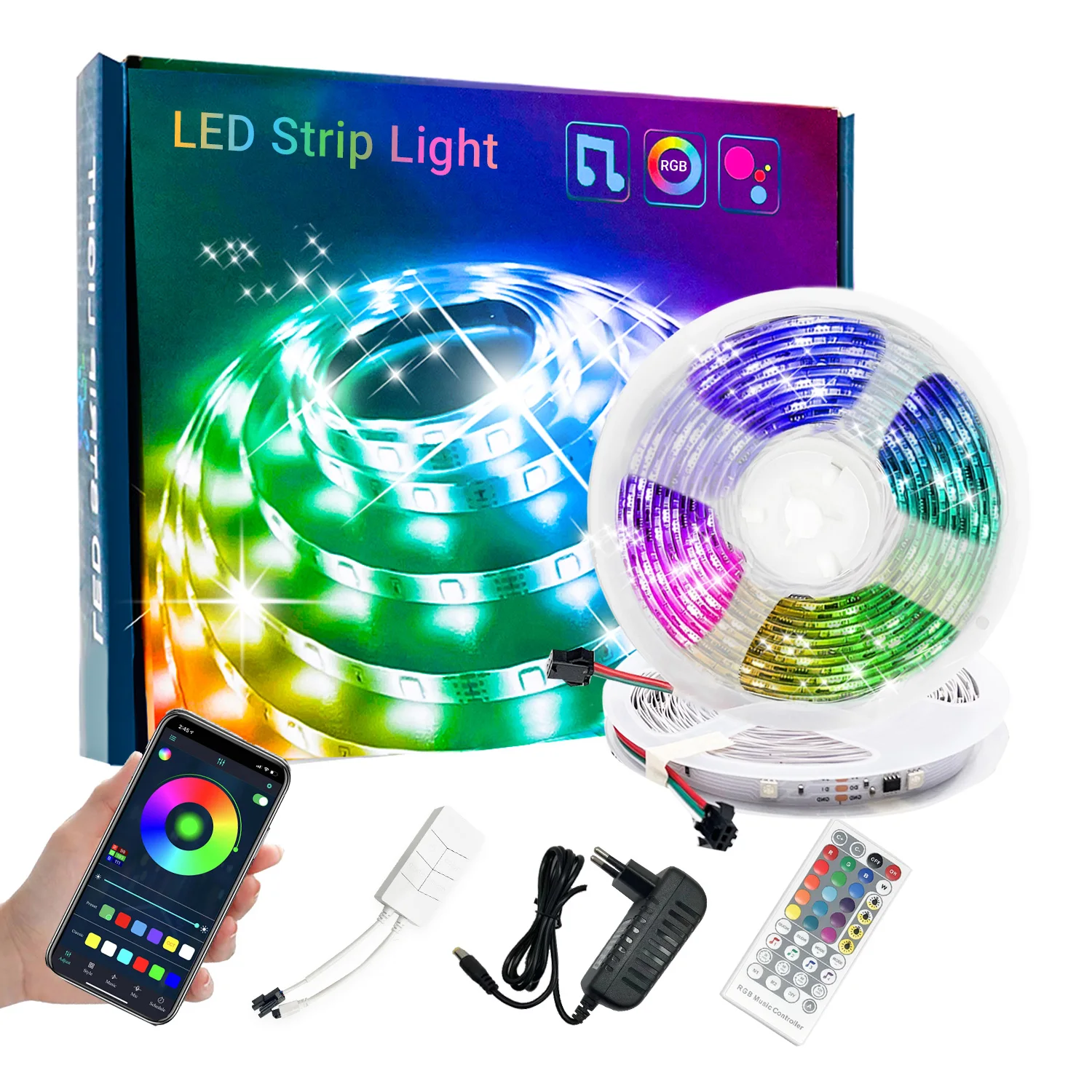 20M Bluetooth Music Sync 5050 LED Strip Lights RGB IC App Control TV Backlight Rainbow for Christmas Room Decor Flexible Ribbon