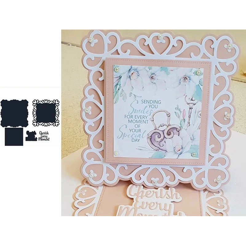 

Square Background Heart Edge Frame Metal Cutting Dies for Scrapbooking and Card Making New 2019 die cuts