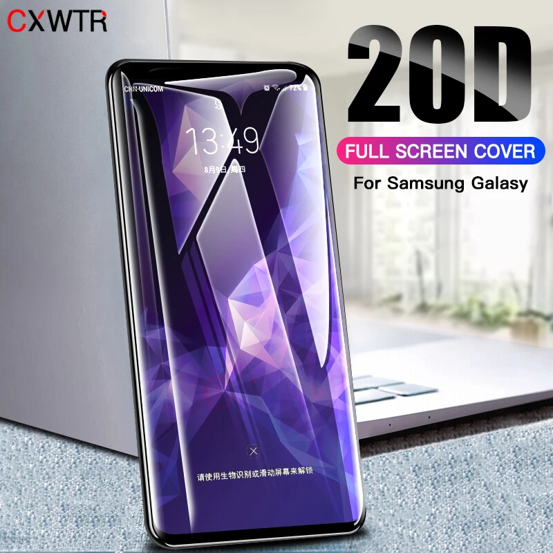 

20D Full Curved Protective glass on for Samsung Galaxy S8 S9 Plus S10 S6 S7 Edge Screen Protector Tempered Glass on Note 8 9 Fil