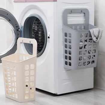 

Suction Up Hanging Laundry Basket Plastic Large Dirty Clothes Organizer Hollow Dirty Clothes Storage Basket