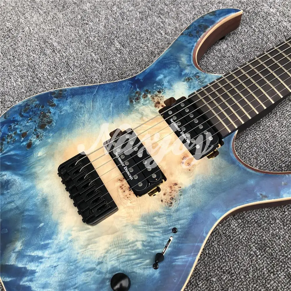 Высокое качество синий Mayones 7 струн электрогитара, черное оборудование, гриф из черного дерева Mayones гитара