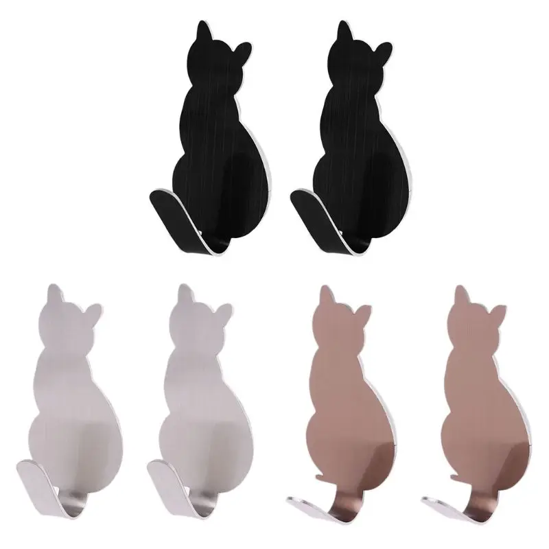 Colgador de ropa de puerta de pared de acero inoxidable decorativo con forma de cola de gato, 2 uds., colgador de llaves, gancho, PXPC