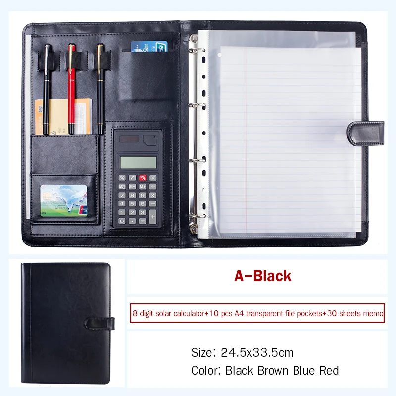 Бизнес Padfolio Портфолио кольцо Биндер A4 Клип доска из искусственной кожи органайзер для документов бизнес-конференции файл папка менеджер - Цвет: Black