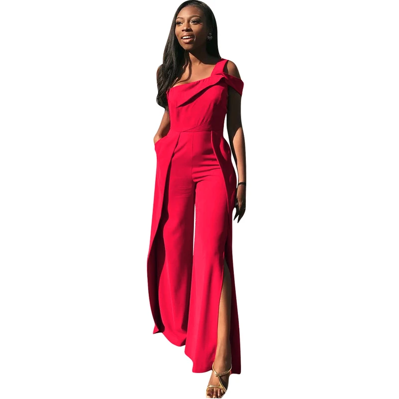 red flared jumpsuit